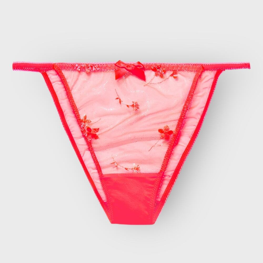 Savage X Fenty 2XL Pink Floral Foiled Sprigs String Bikini Brief Underwear